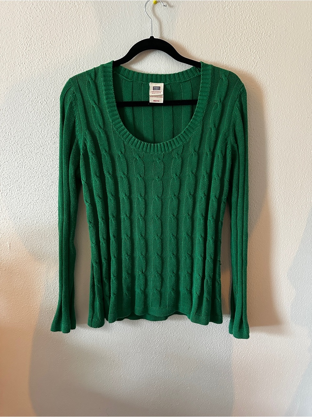 Faded Glory Green Cable-Knit Scoop Neck Sweater